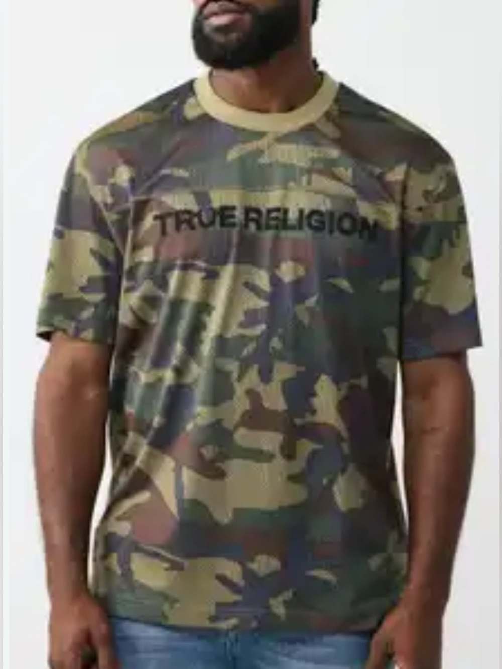True Religion Oversized mesh t-shirt camo print crew neck collar Size Small BNWT